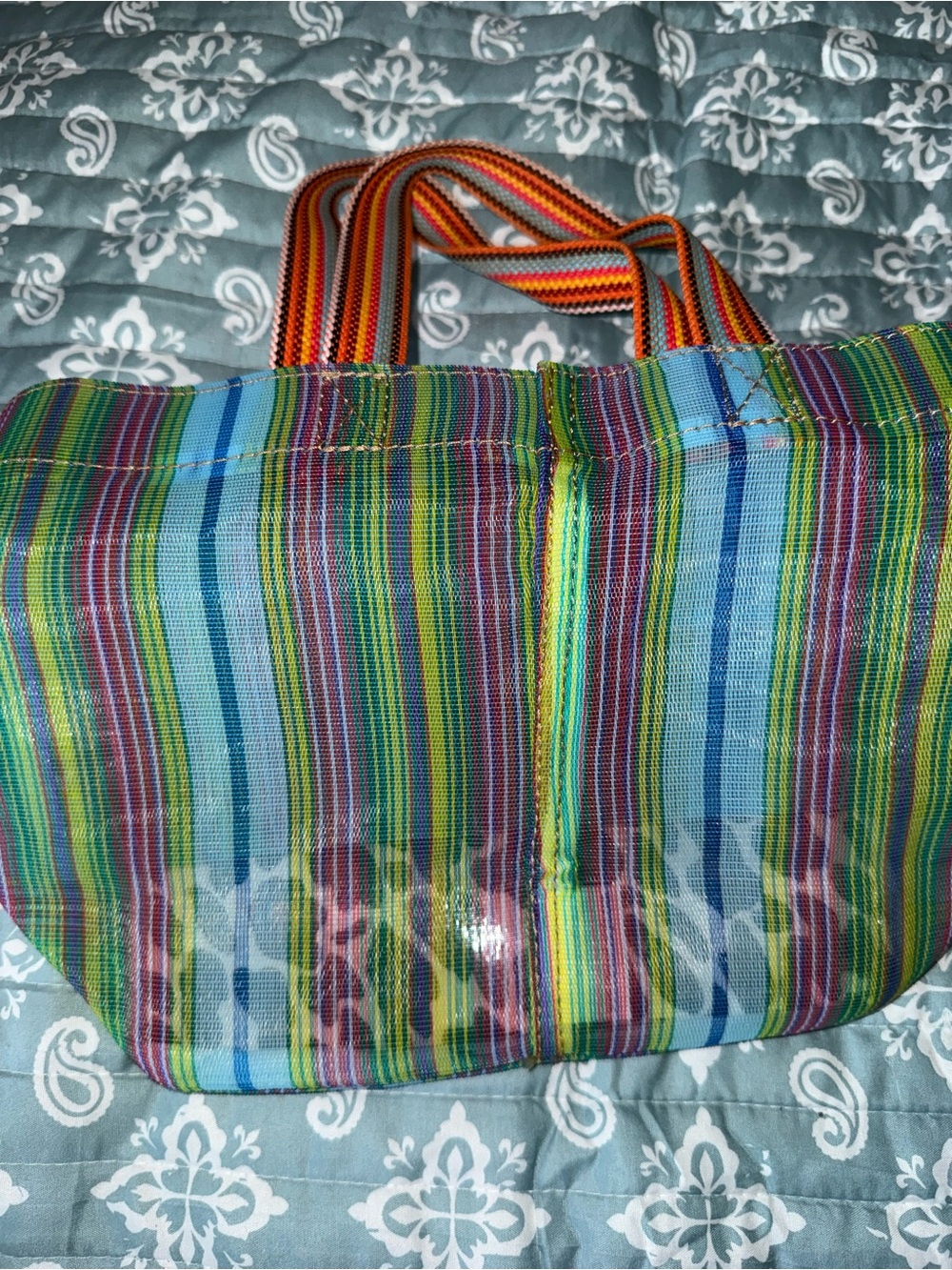 Consuela Multicolor Striped Tote - Blue, Green & Orange Accents - Picture 3 of 7